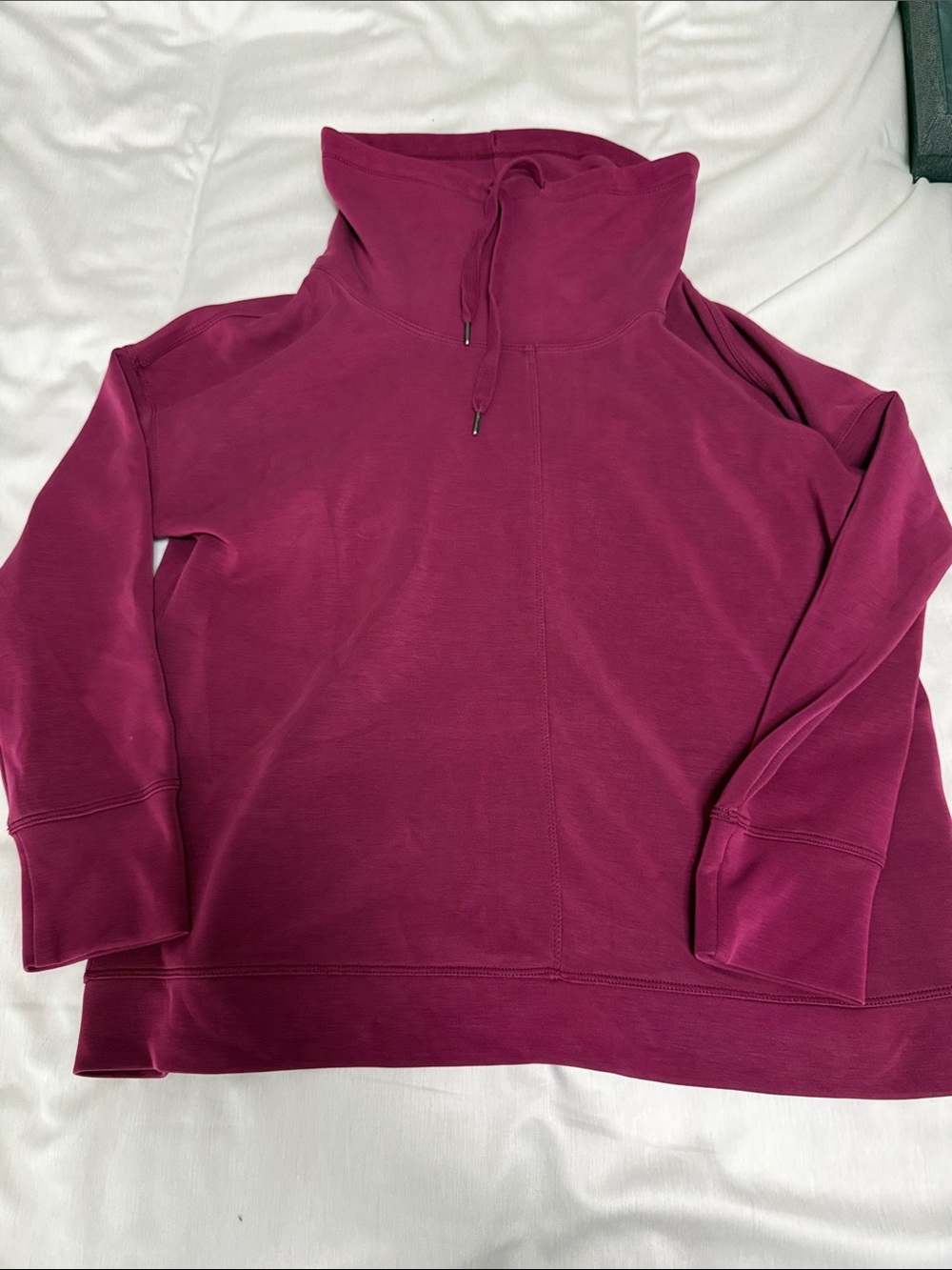 Cable & Gauge Drawstring Funnel-Neck Pullover Sweater - Berry
